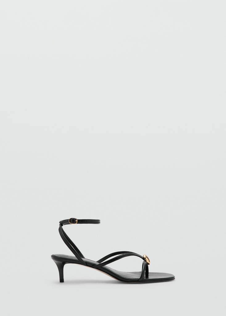 Heeled sandal with metallic bead straps — Black