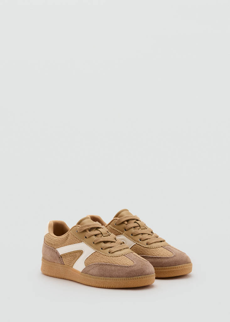 Lace-up mixed sneakers — Sand
