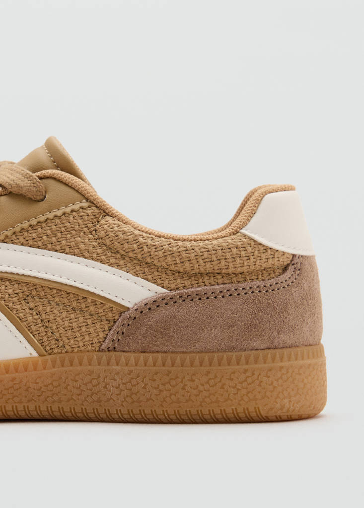 Lace-up mixed sneakers — Sand