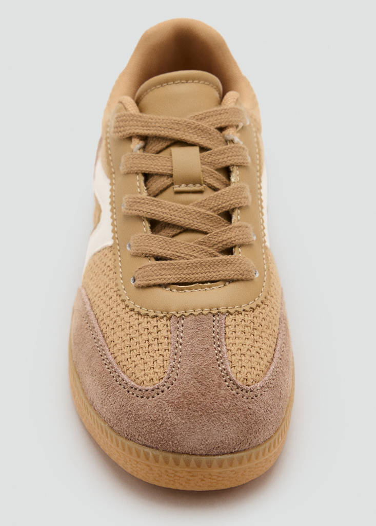 Lace-up mixed sneakers — Sand