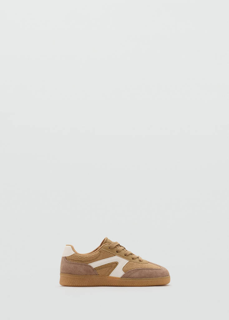 Lace-up mixed sneakers — Sand