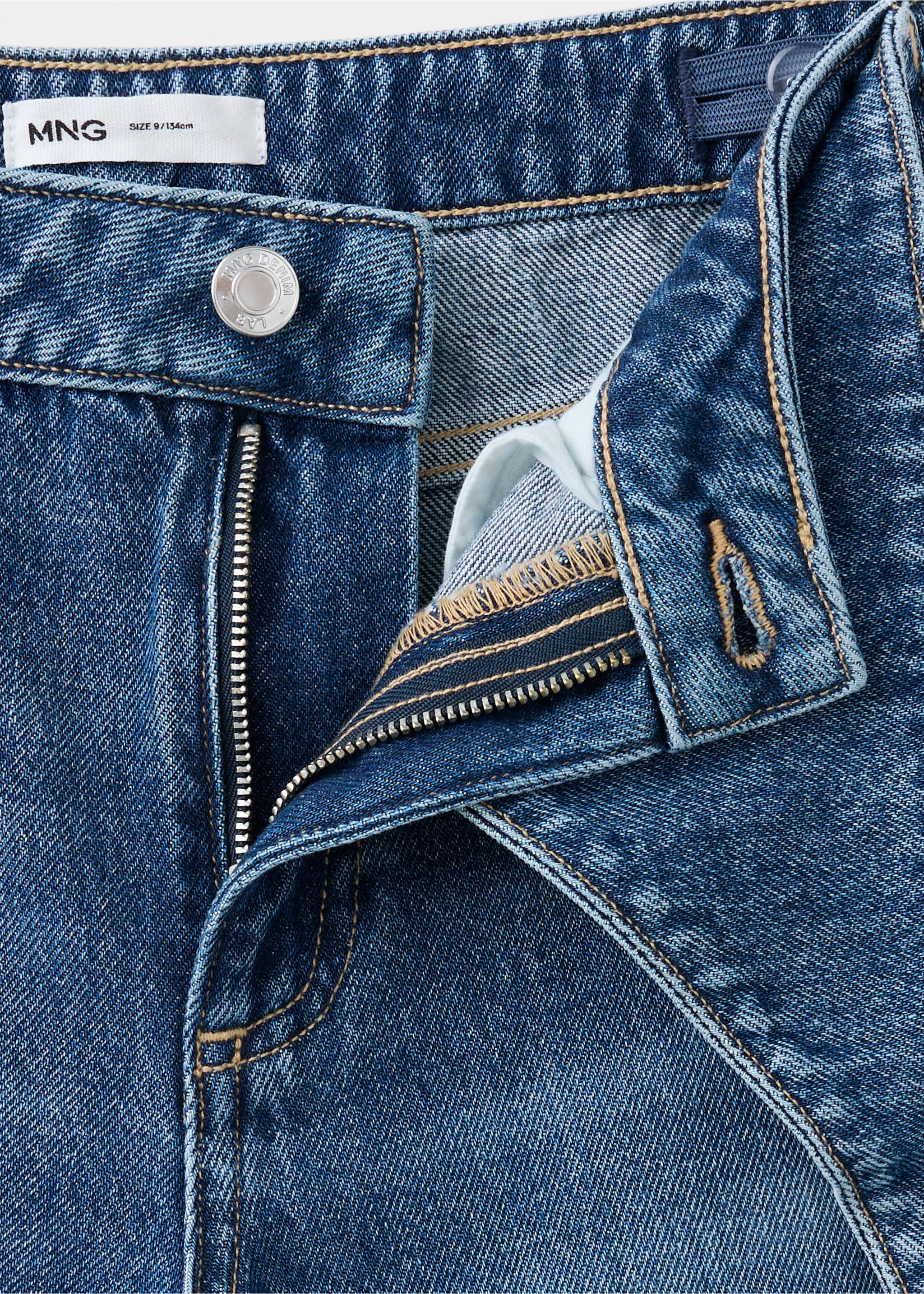 Wide-leg jeans with scarf detail - Details of the article 8, Dark Blue. Ref: 37073890-00.