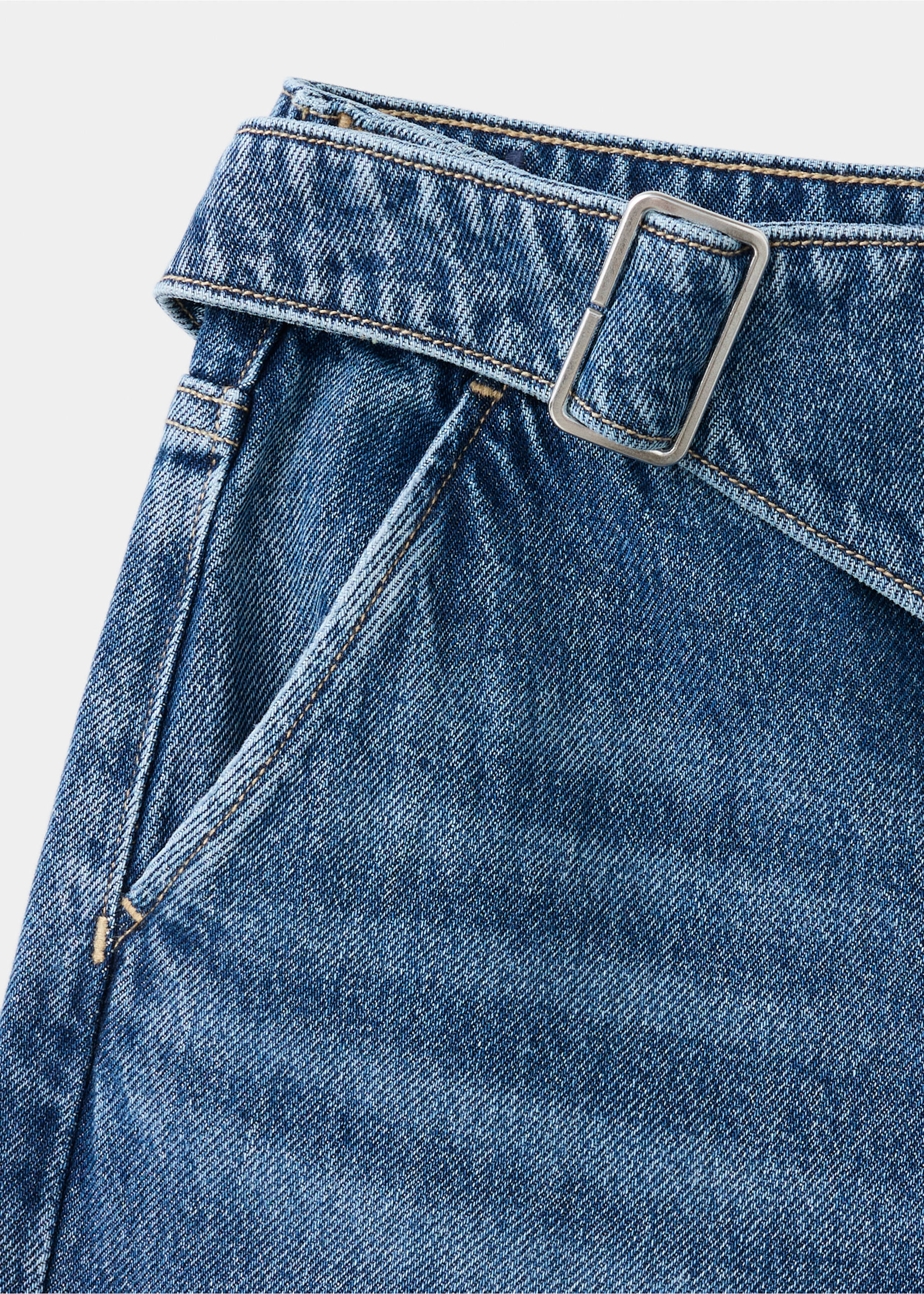 Wide-leg jeans with scarf detail - Details of the article 0, Dark Blue. Ref: 37073890-00.
