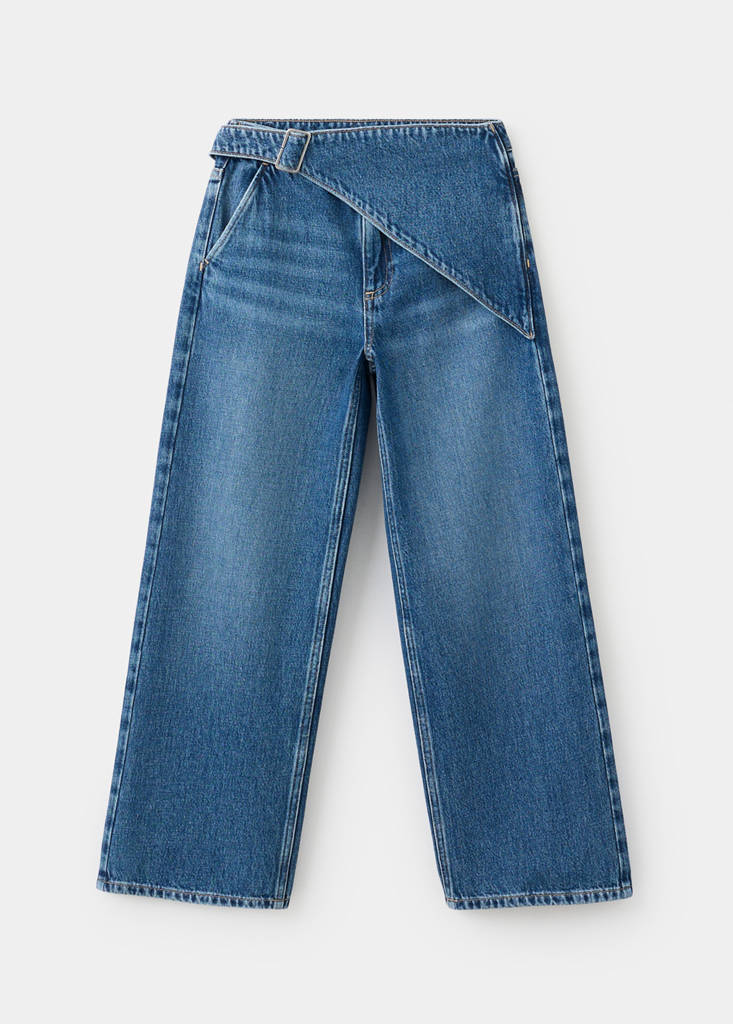 Wide-leg jeans with scarf detail — Dark Blue