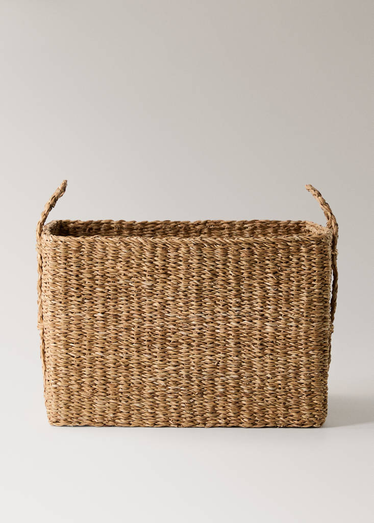 Large braided seagrass basket with handles — Brown