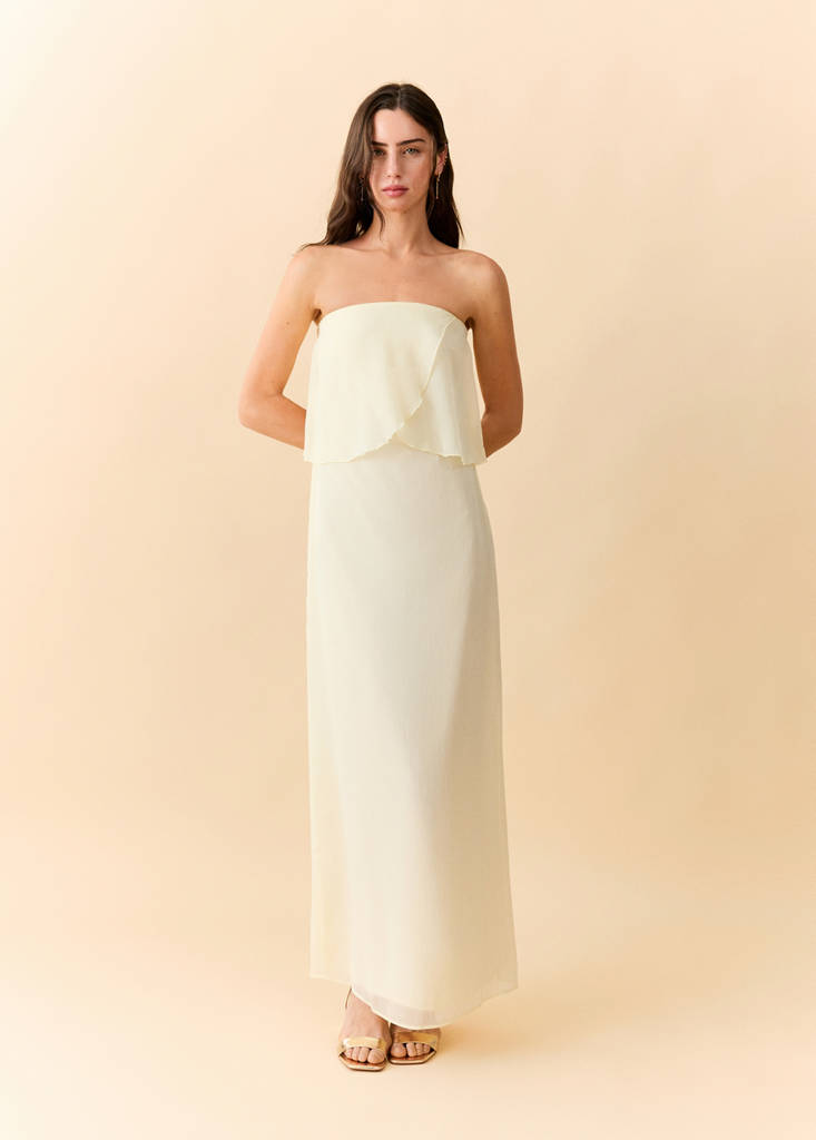 Strapless dress with ruffles — Yellow