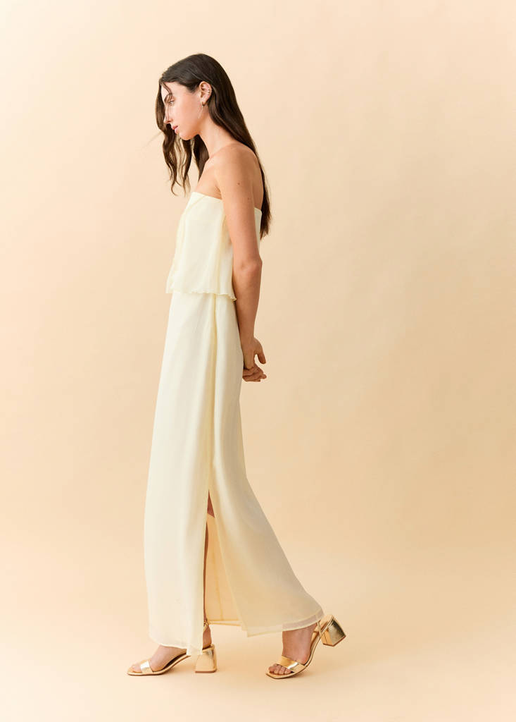 Strapless dress with ruffles — Yellow