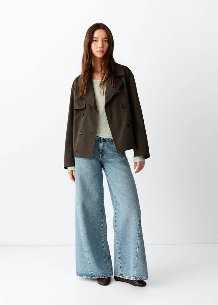Short double-breasted trench coat — Chocolate
