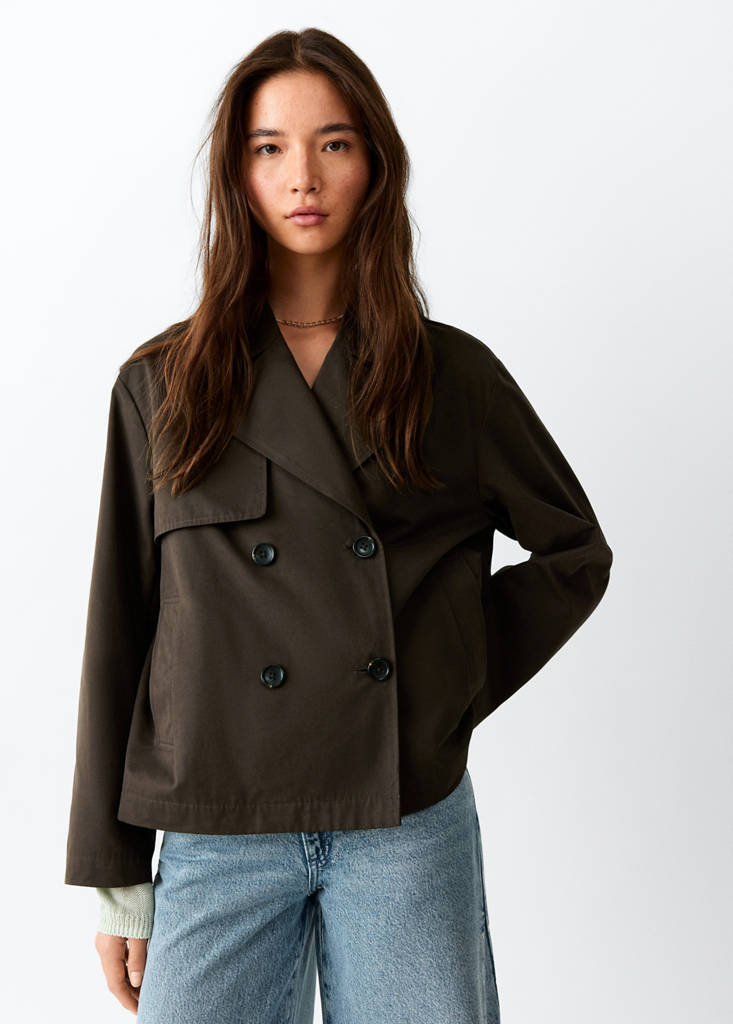 Short double-breasted trench coat — Chocolate