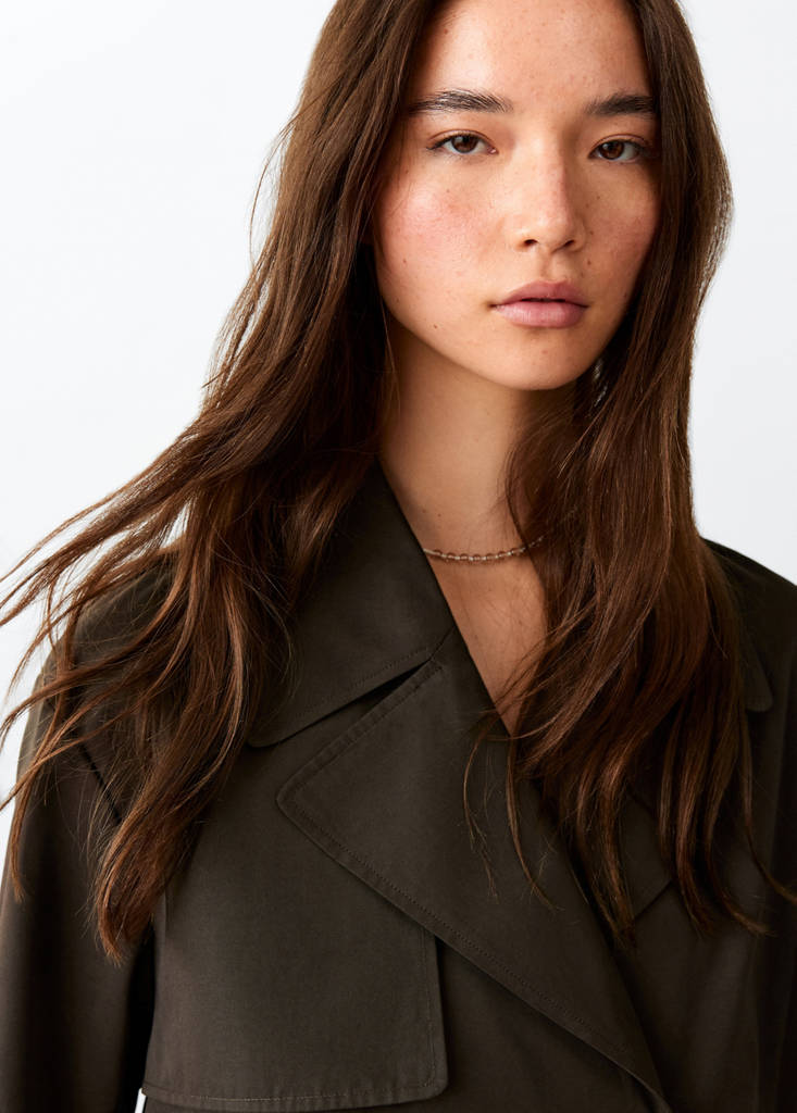 Short double-breasted trench coat — Chocolate