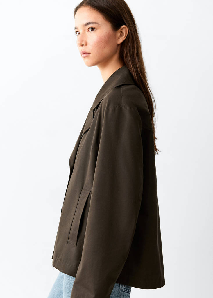 Short double-breasted trench coat — Chocolate
