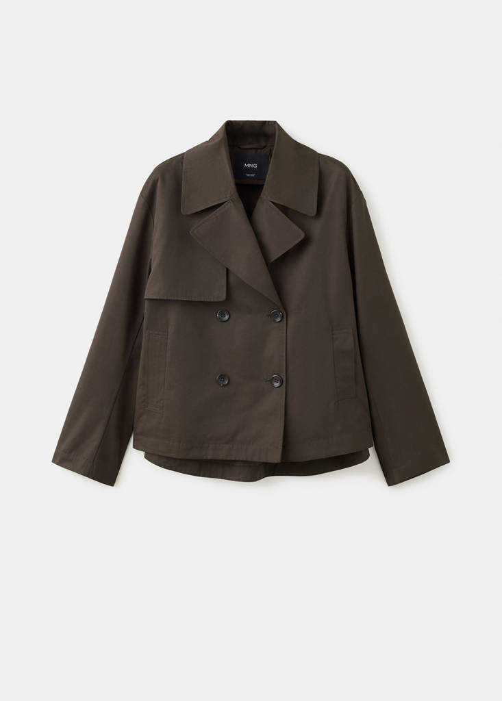 Short double-breasted trench coat — Chocolate