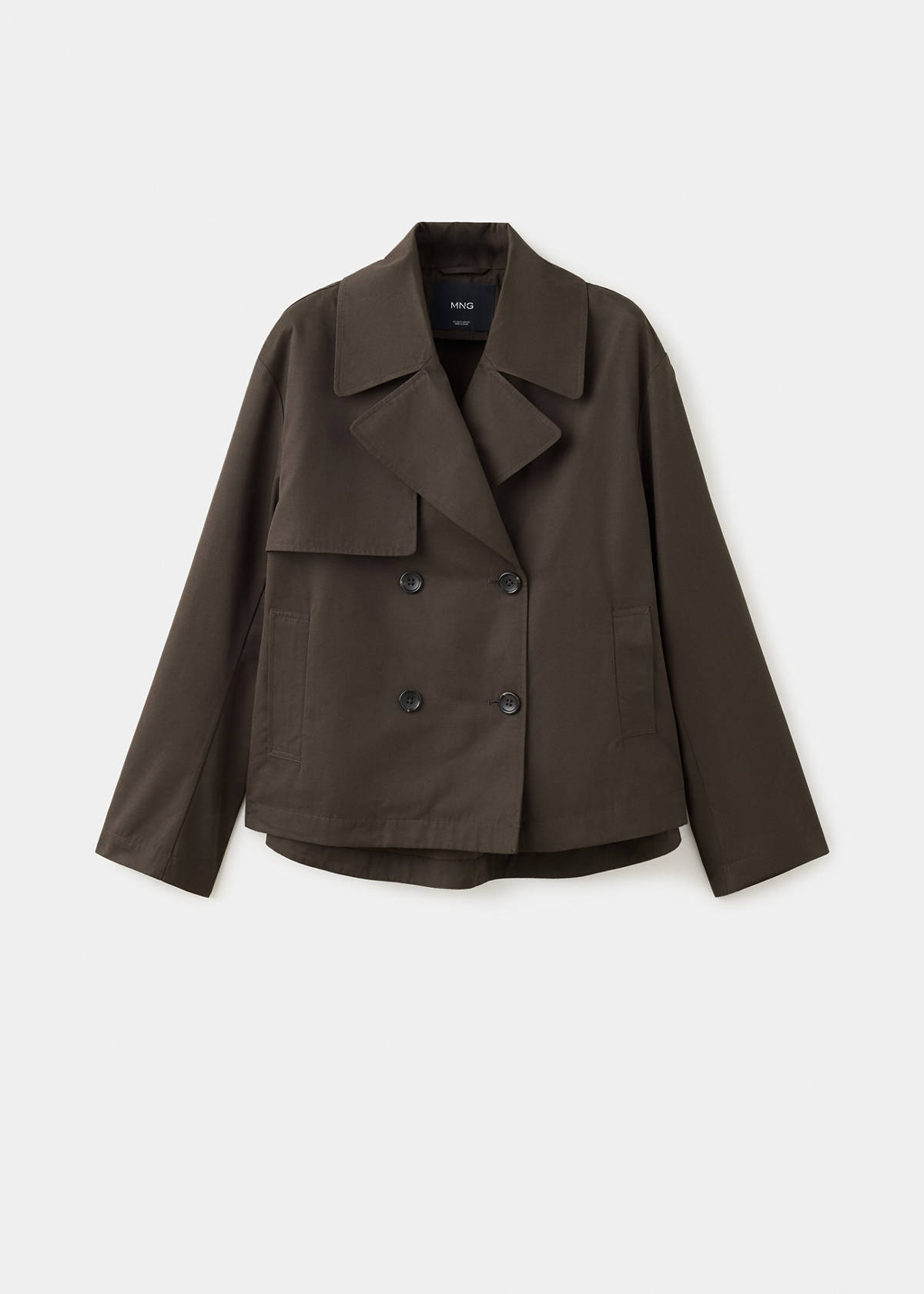 Short double-breasted trench coat — Chocolate