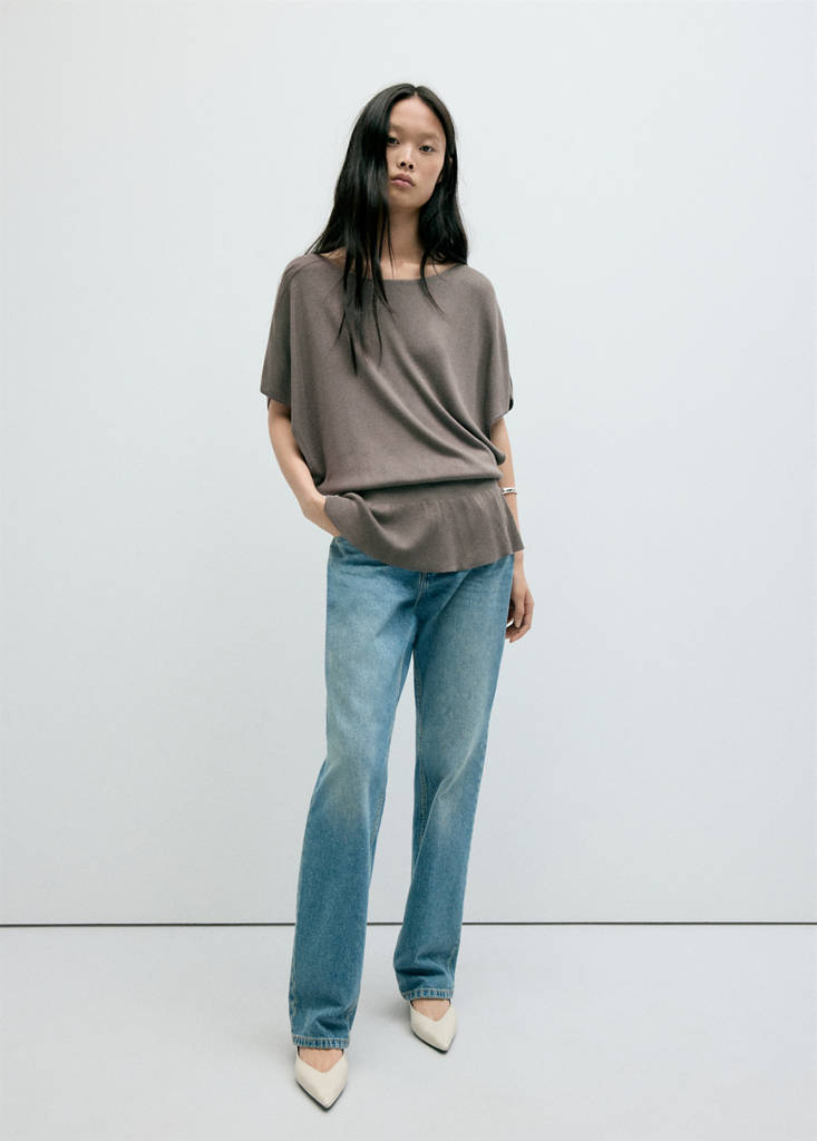 Ruched fine-knit sweater — Medium Brown