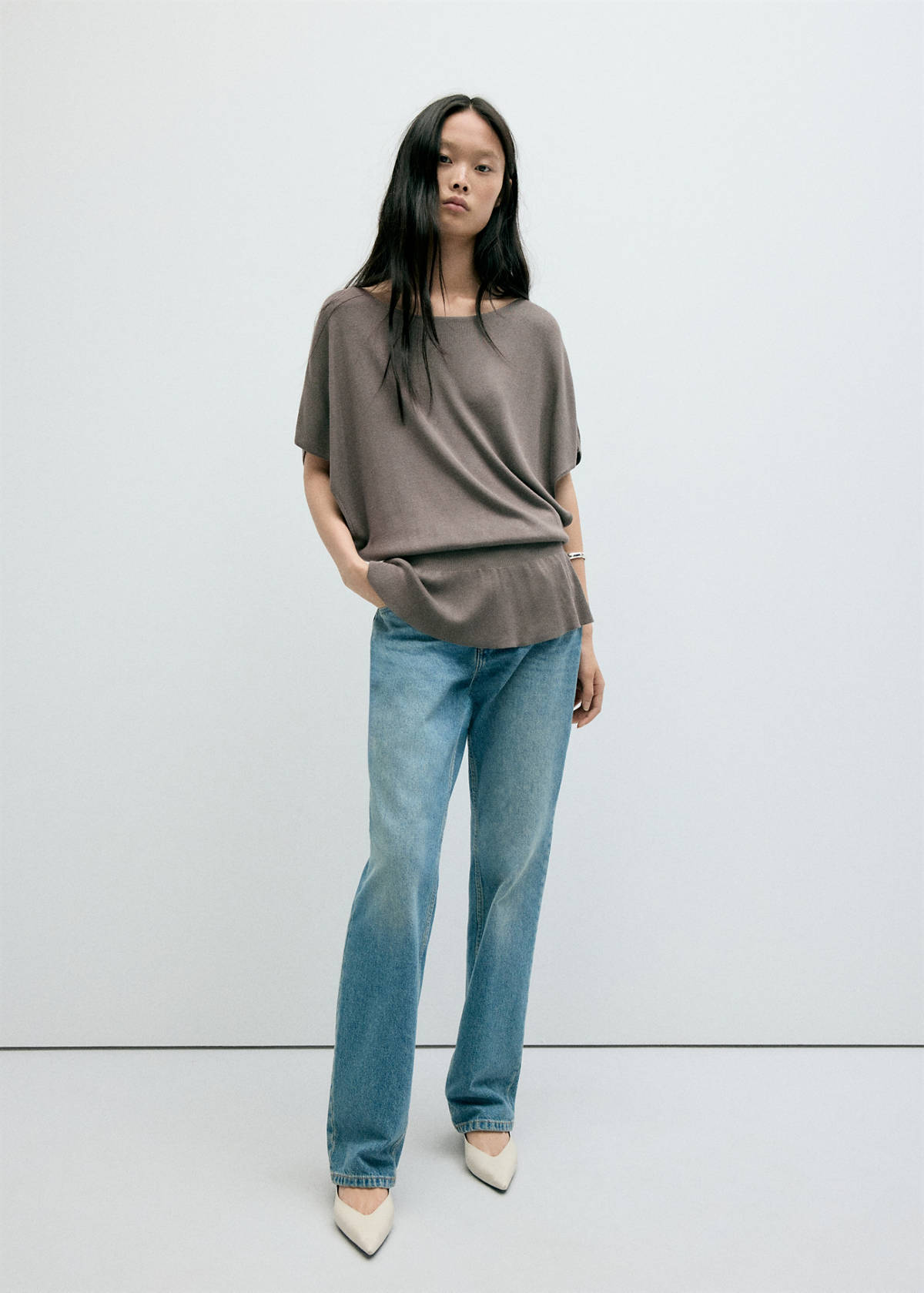 Ruched fine-knit sweater — Medium Brown
