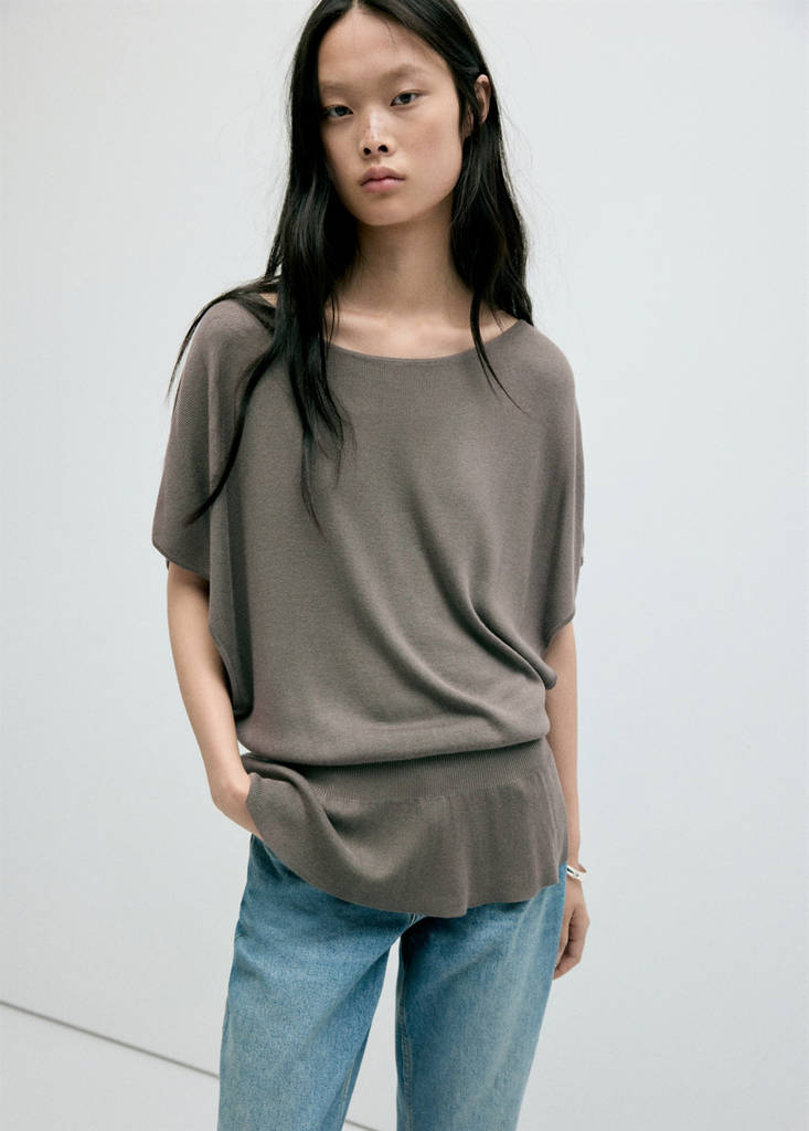 Ruched fine-knit sweater — Medium Brown