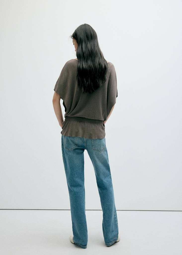 Ruched fine-knit sweater — Medium Brown