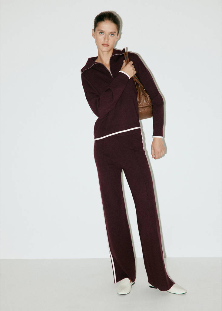 Knitted trousers with contrasting stripes — Chocolate