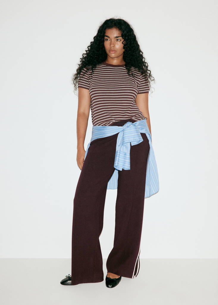 Knitted trousers with contrasting stripes — Chocolate