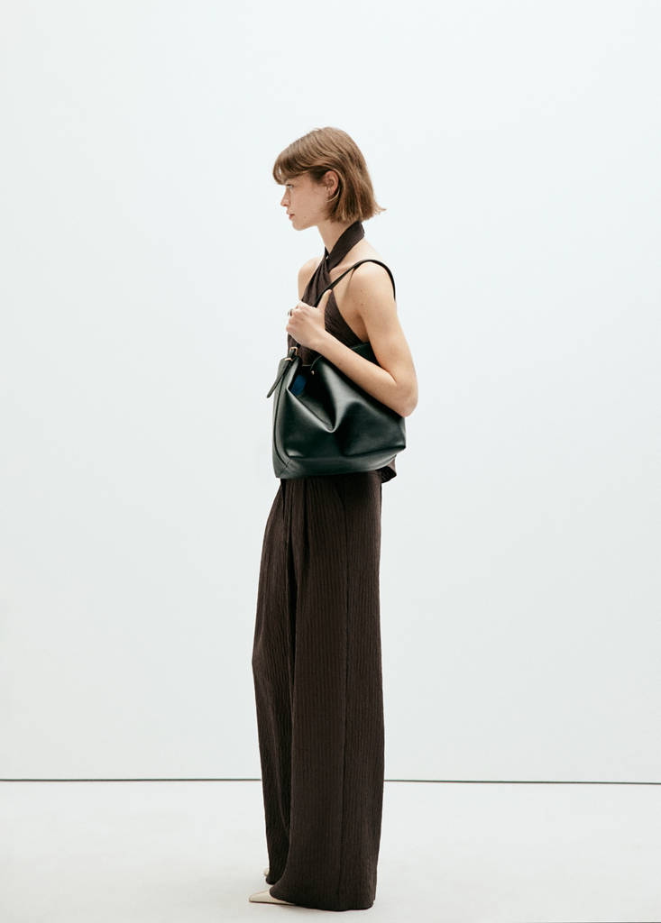 Mango Pantalon Fluide Wideleg In Marron