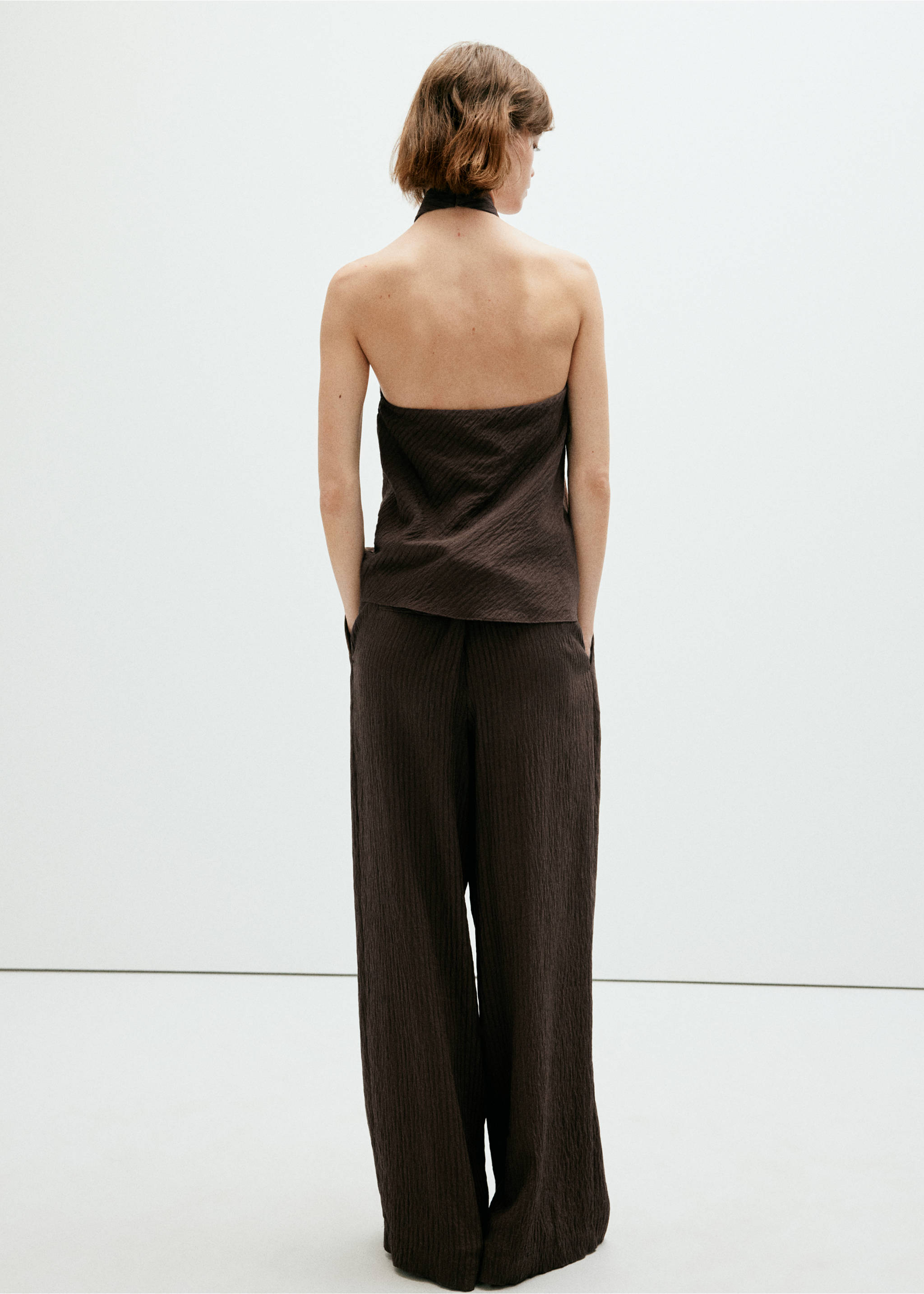 Wide leg fluid trousers - Reverse of the article, Brown. Ref: 37074071-00.
