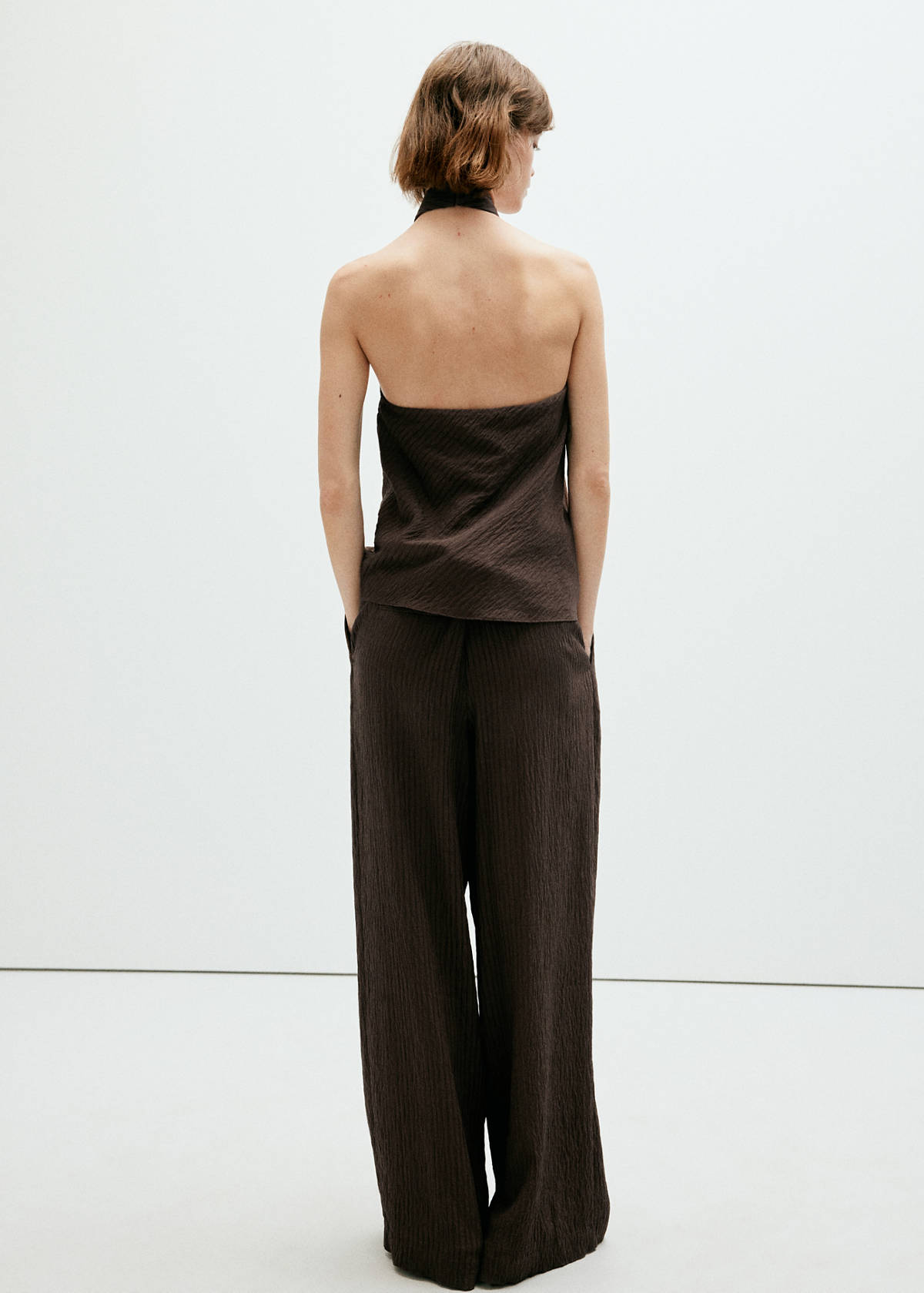 Wide leg fluid trousers — Brown