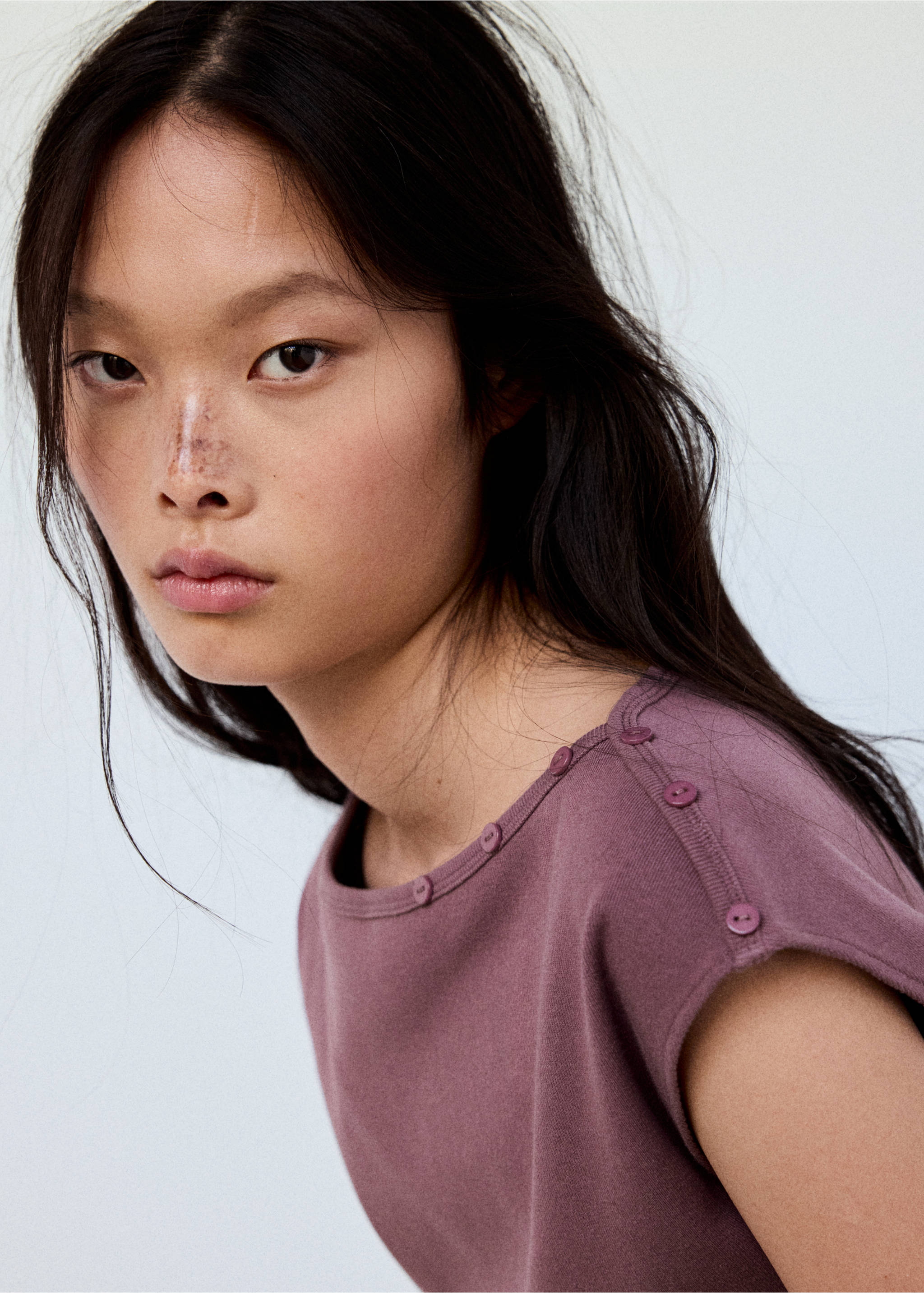 Boat neck top with decorative buttons - Details of the article 1, Light/Pastel Purple. Ref: 37074072-00.