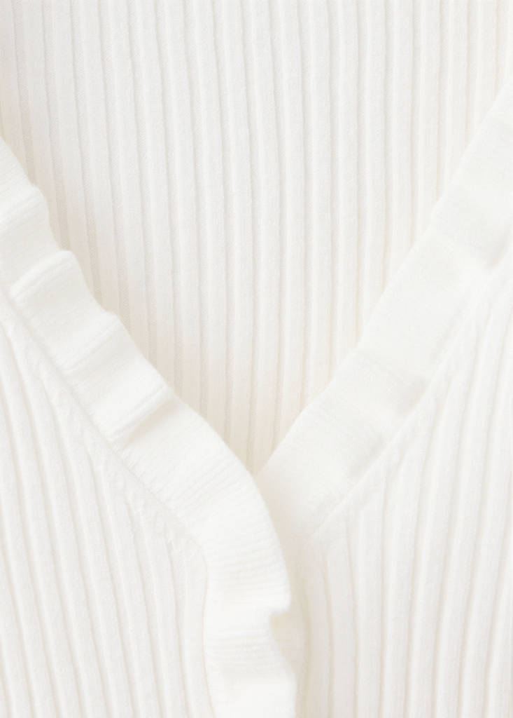 Ribbed ruffle cardigan — Ecru
