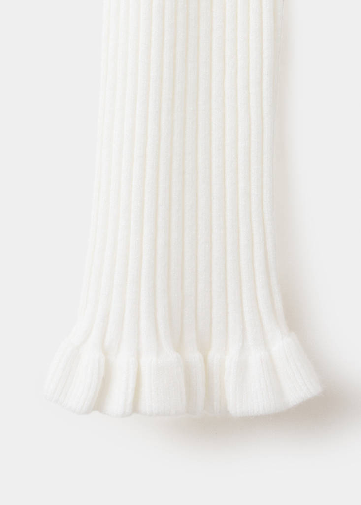 Ribbed ruffle cardigan — Ecru
