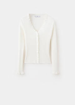 Ribbed ruffle cardigan — Ecru 5