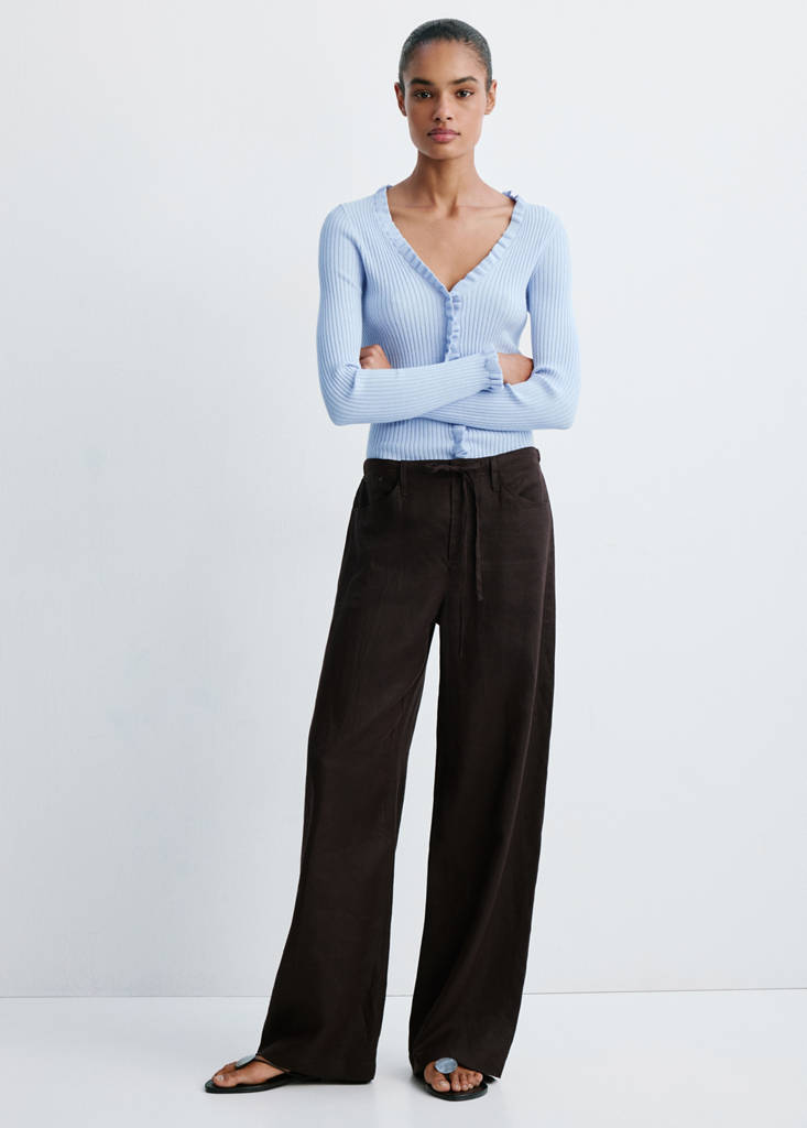 Ribbed ruffle cardigan — Sky Blue