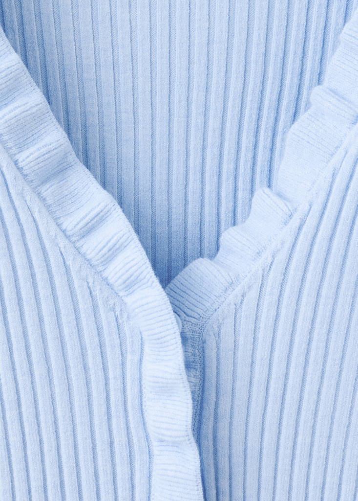 Ribbed ruffle cardigan — Sky Blue