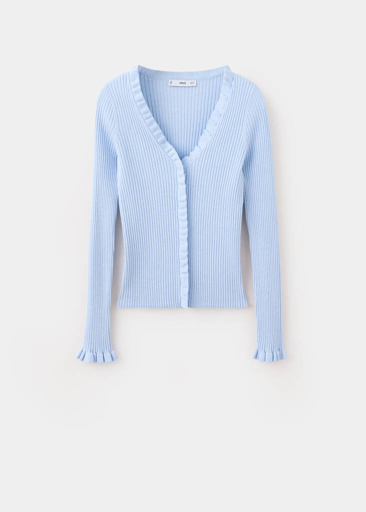 Ribbed ruffle cardigan — Sky Blue