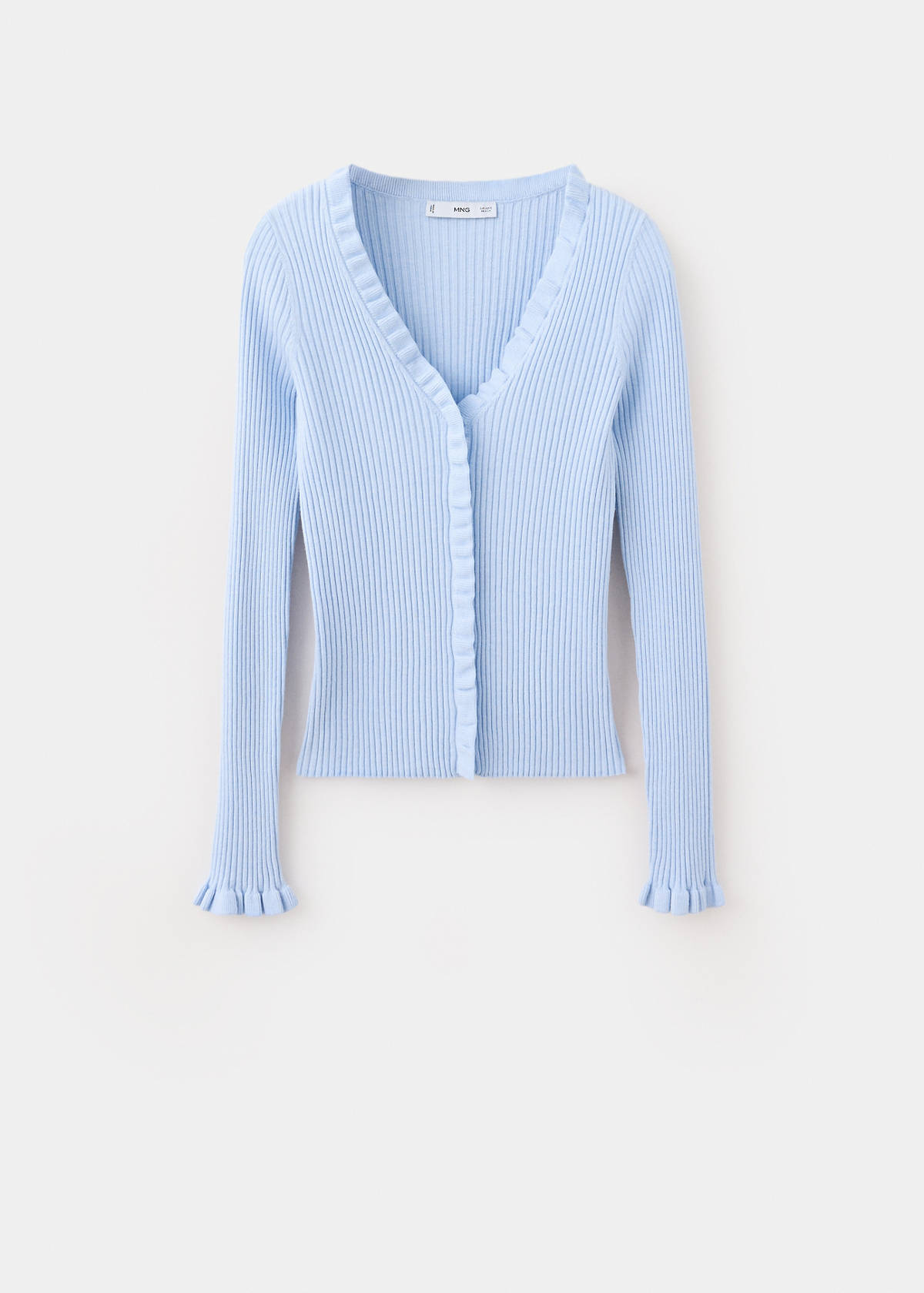 Ribbed ruffle cardigan — Sky Blue