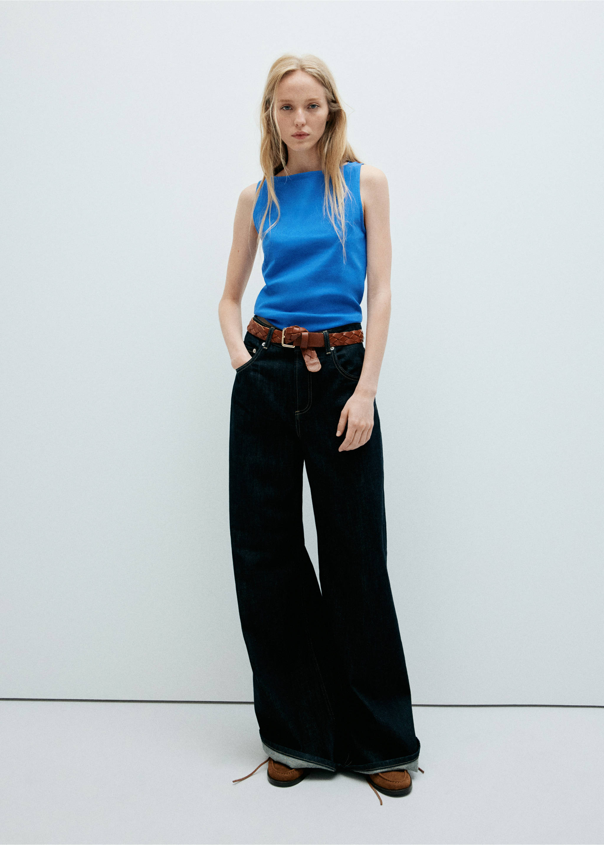 Boat-neck top - General plane, Blue. Ref: 37074074-00.
