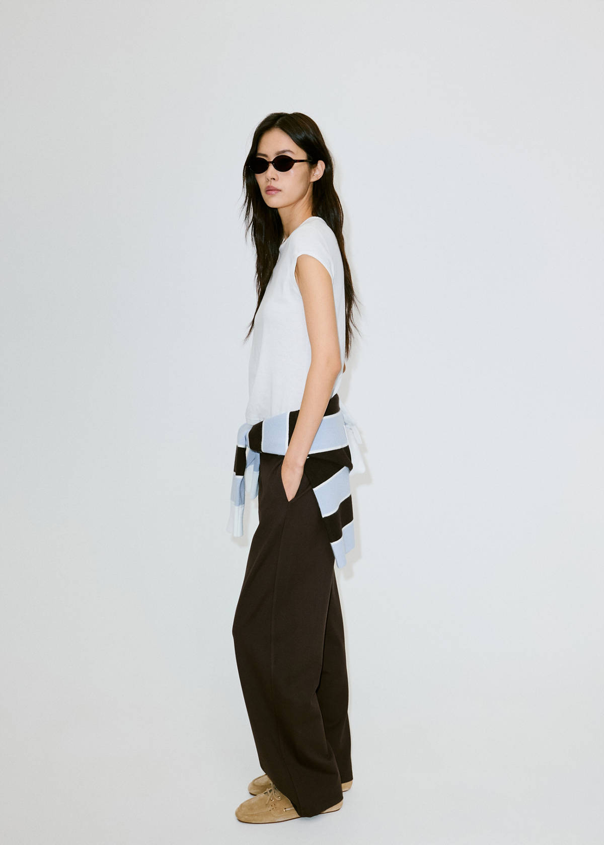 Fine-knit straight-fit trousers — Brown