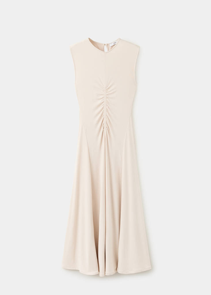 Fine-knit ruched dress — Sand