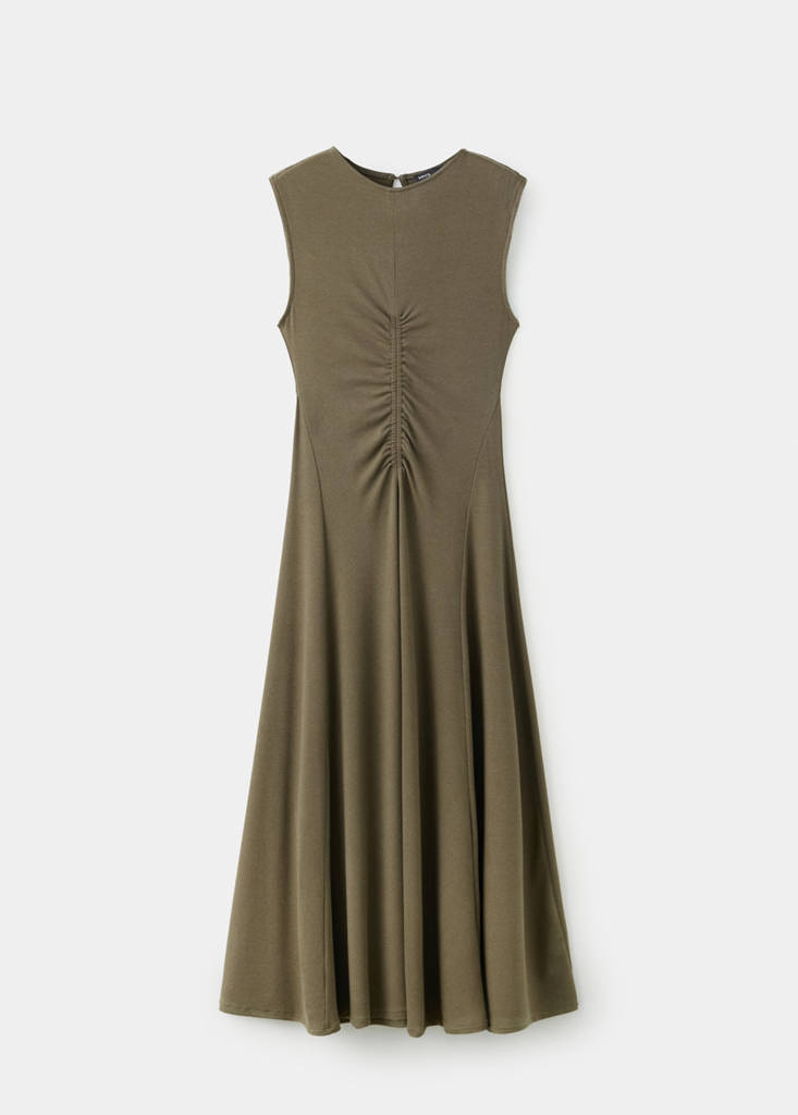 Fine-knit ruched dress — Khaki