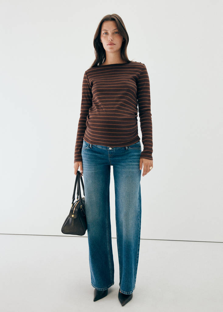 Striped boat-neck t-shirt — Brown
