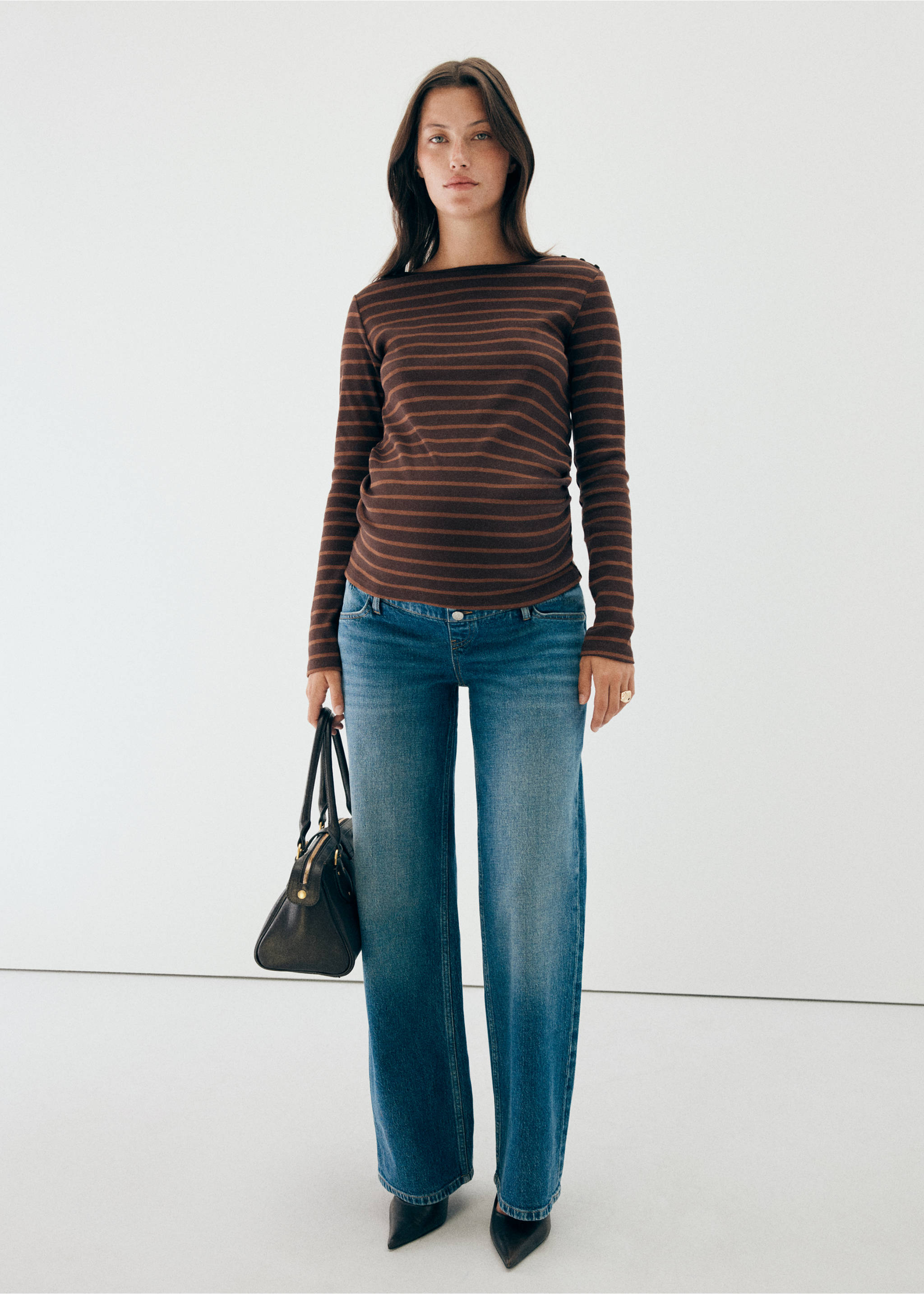 Striped boat-neck t-shirt - General plane, Brown. Ref: 37074081-00.