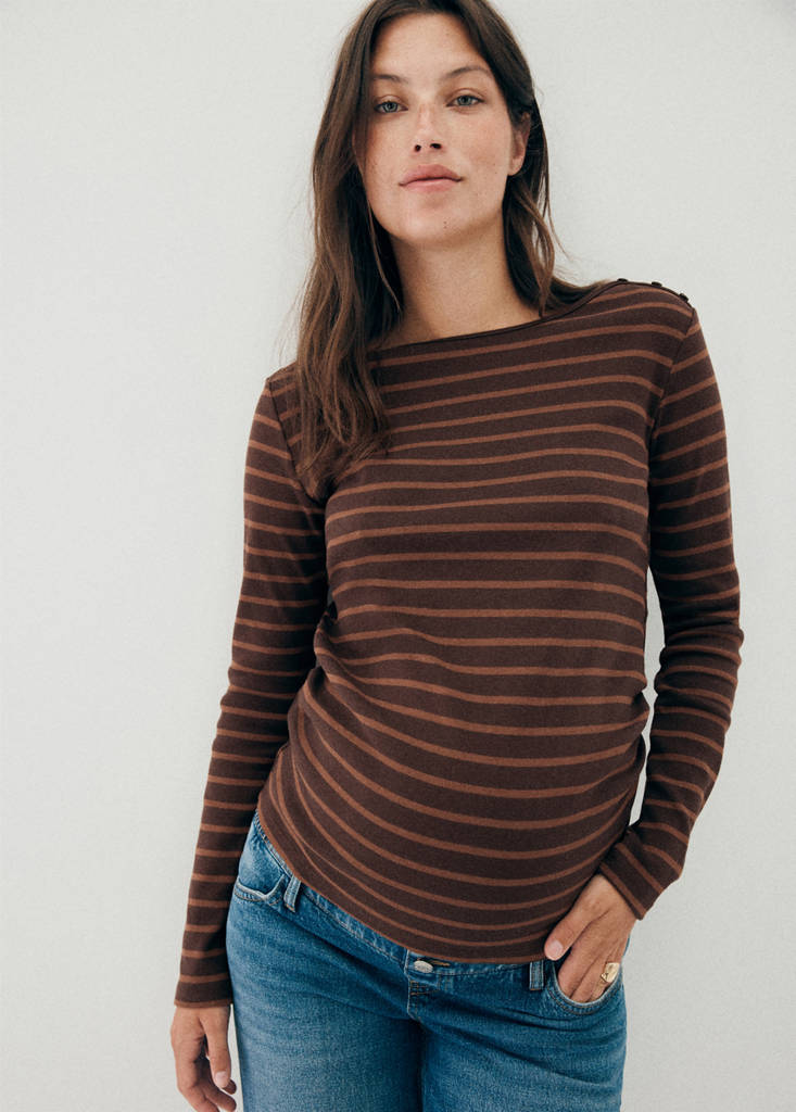 Striped boat-neck t-shirt — Brown