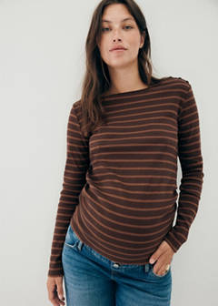 Striped boat-neck t-shirt — Brown 1