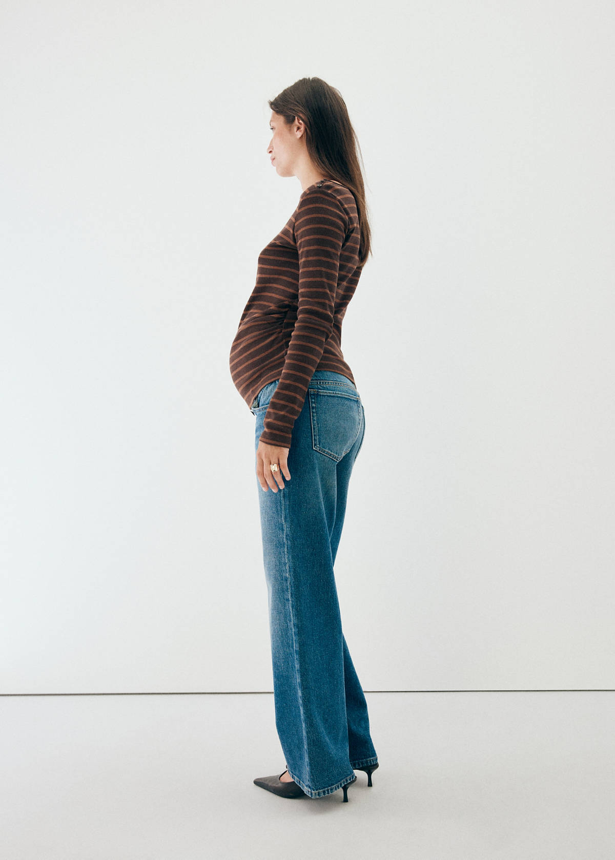 Striped boat-neck t-shirt — Brown