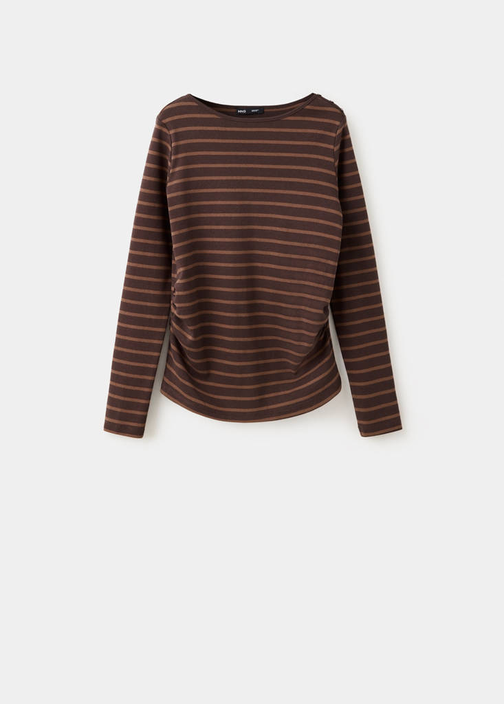 Striped boat-neck t-shirt — Brown