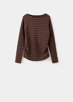 Striped boat-neck t-shirt — Brown 5
