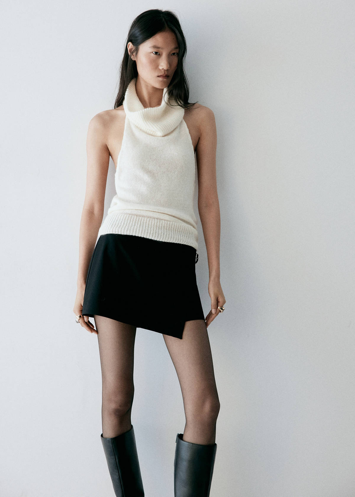Wraparound skort with buckle — Black