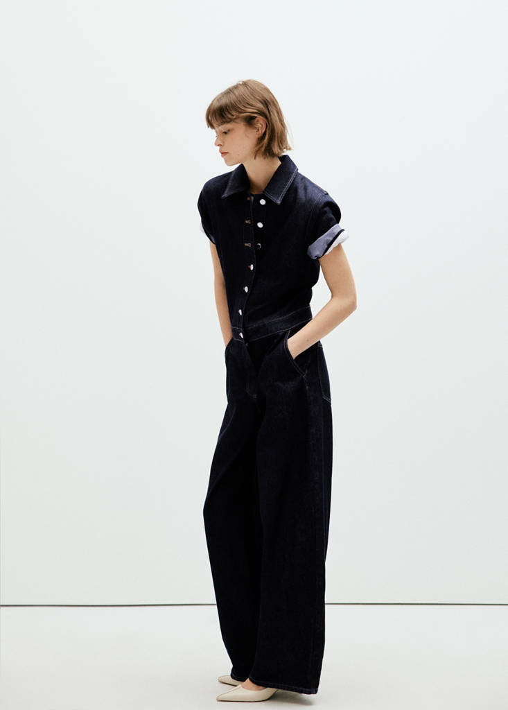 Short-sleeved denim jumpsuit — Open Blue