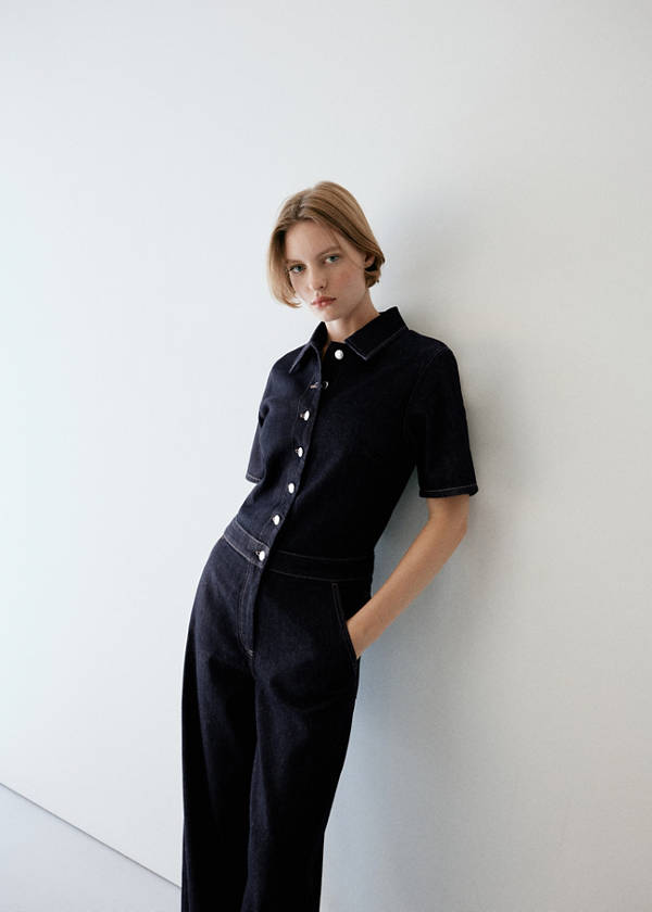 Short-sleeved denim jumpsuit — Open Blue