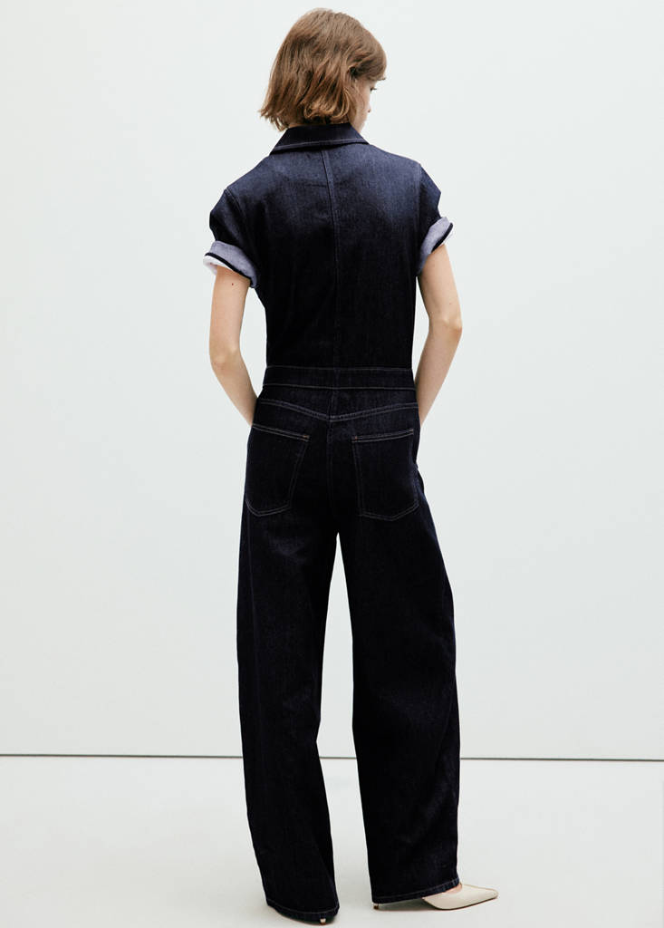 Short-sleeved denim jumpsuit — Open Blue