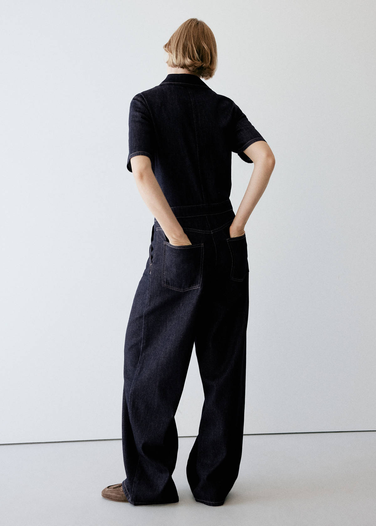 Short-sleeved denim jumpsuit — Open Blue